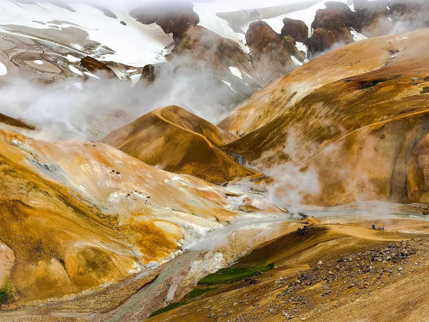 Fremde Welt mit Velours überzogene Berge, durch deren Täler sich die Nebelschaden ziehen, eine Landschaft wie aus einem Traum, surreal und Sehnsuchtsort zugleich