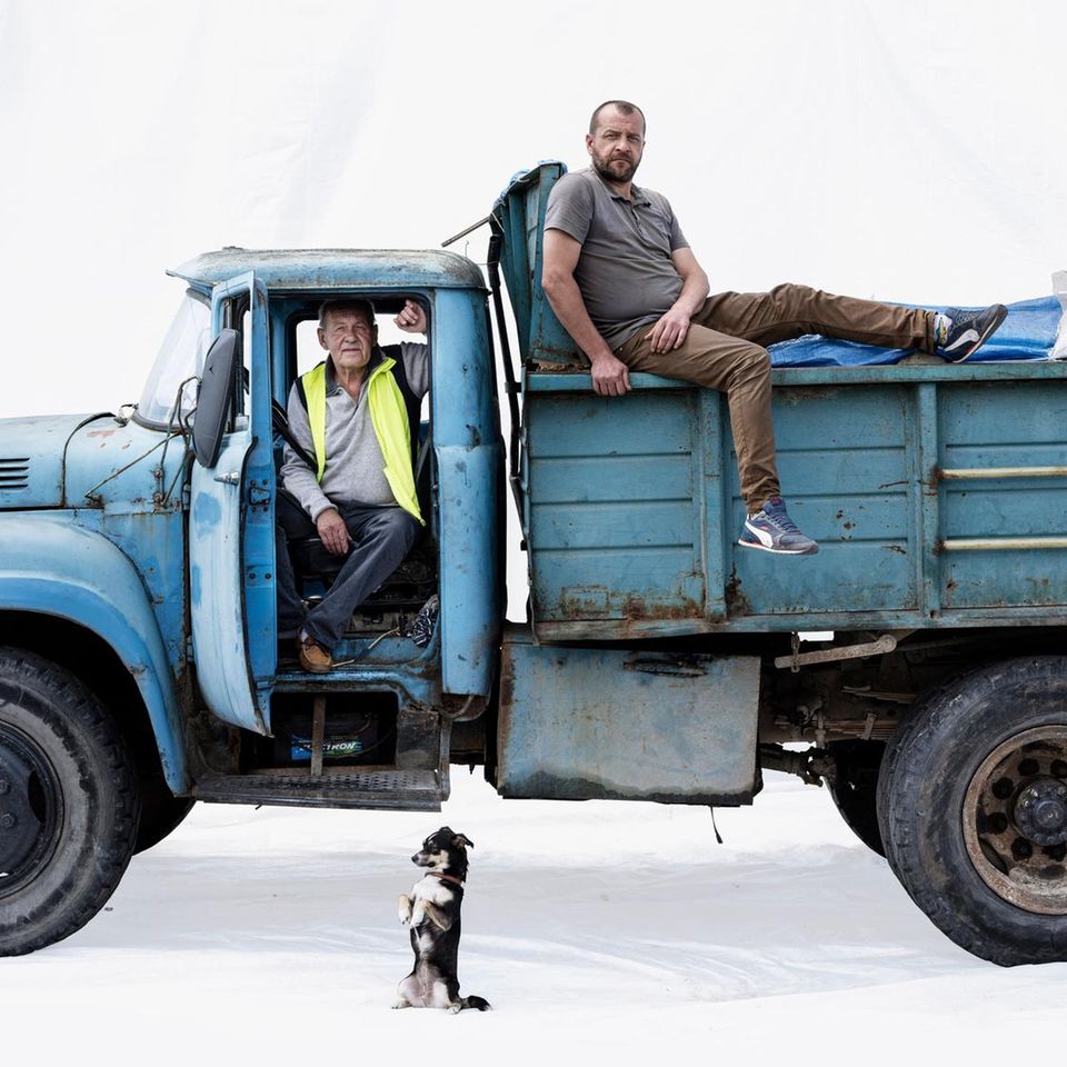 Lkw mit Fahrer und Hund