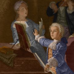 Der junge Wolfgang Amadeus Mozart mit seinem Vater Leopold und seiner Schwester Marie-Anne