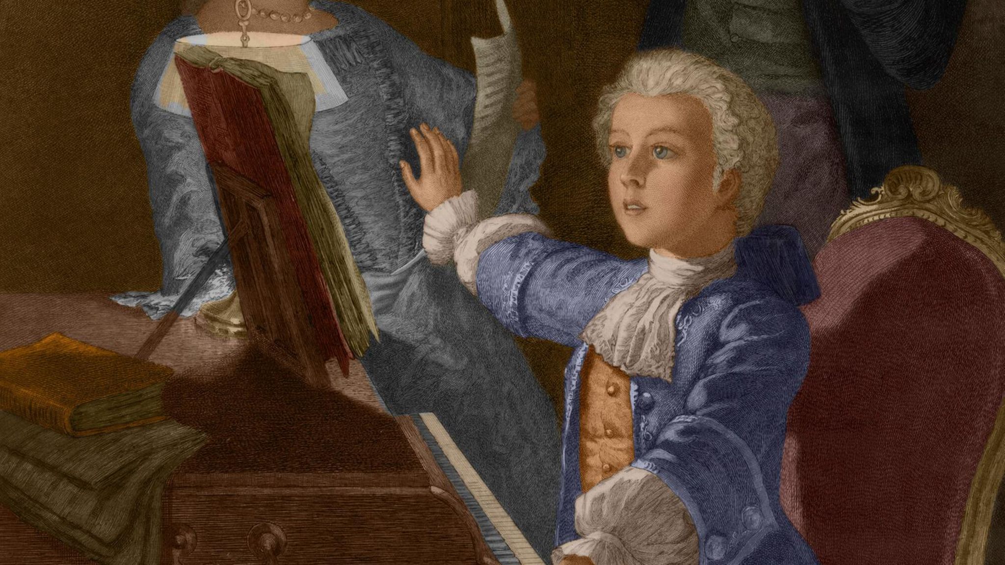Musik: Der junge Wolfgang Amadeus Mozart mit seinem Vater Leopold und seiner Schwester Marie-Anne Der junge Wolfgang Amadeus Mozart mit seinem Vater Leopold und seiner Schwester Marie-Anne