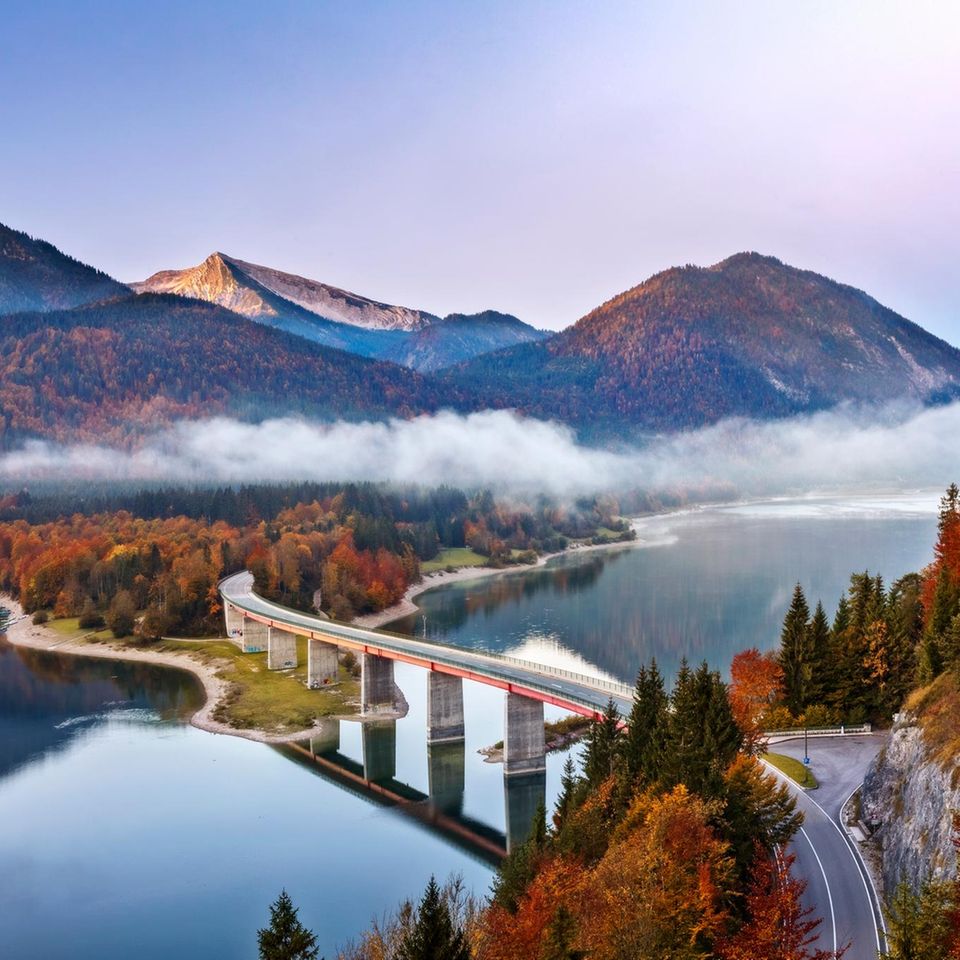 Lake sylvester - Sylvensteinspeicher at Autmun, Sylvensteinsee, Bavaria, Germany