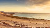 Dünenlandschaft des Playa de Sotavento auf Fuerteventura bei Sonnenschein