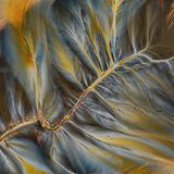 Ocker, Grautöne und Rostrot färben die Oberfläche des Verespatak-Bergsees in Rumänien – ein ambivalentes Naturphänomen, das auch von der industriellen Nutzung des Ortes zeugt. Das Zusammenspiel von Mineralien, Licht und Bewegung formt ein sich ständig veränderndes Bild auf dem Wasser.   Finalist "Nature & Wildlife": László Simán – "Színes vízfelszín"