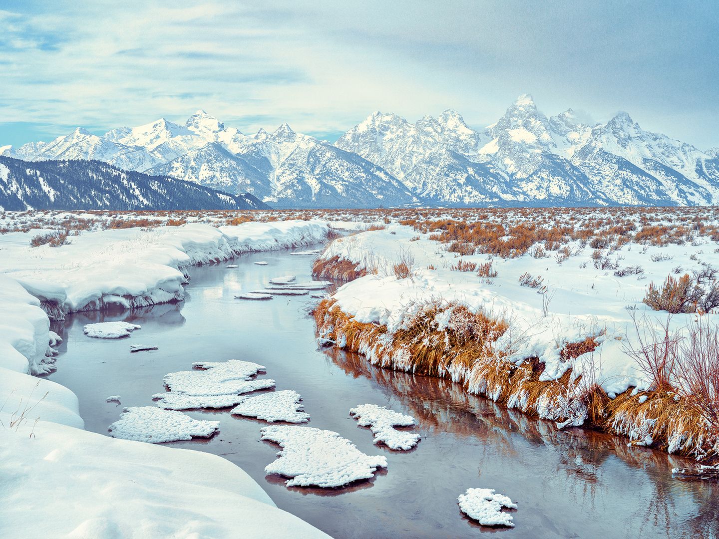 Teton Range im Januar imt Schnee