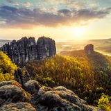 Schrammsteine im Elbsandsteingebirge, im Abendlicht