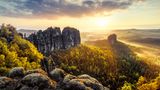 Schrammsteine im Elbsandsteingebirge, im Abendlicht