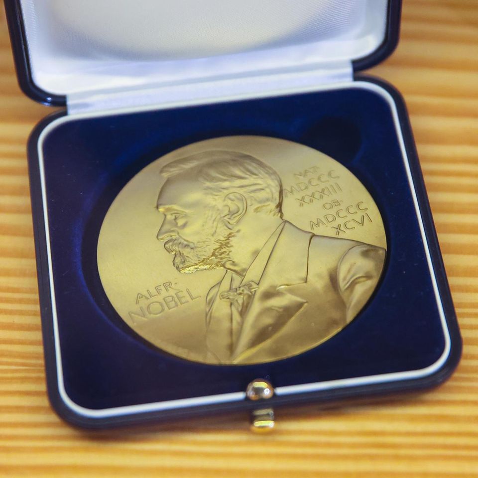 Medaille des Nobelpreises liegt auf einem Tisch