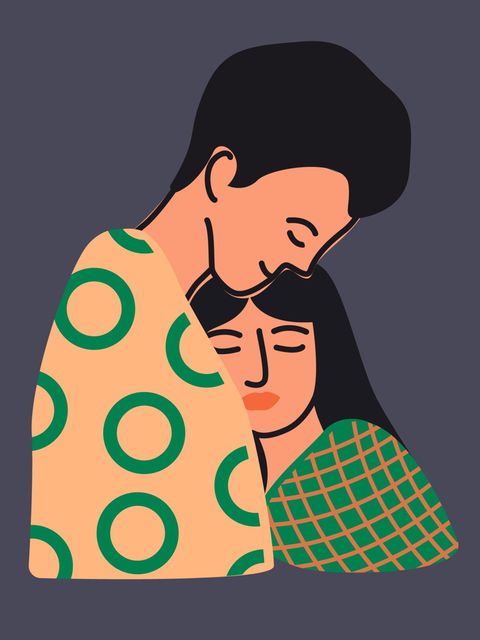 Illustration eines heterosexuellen Paares, das sich innig umarmt