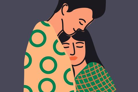 Illustration eines heterosexuellen Paares, das sich innig umarmt