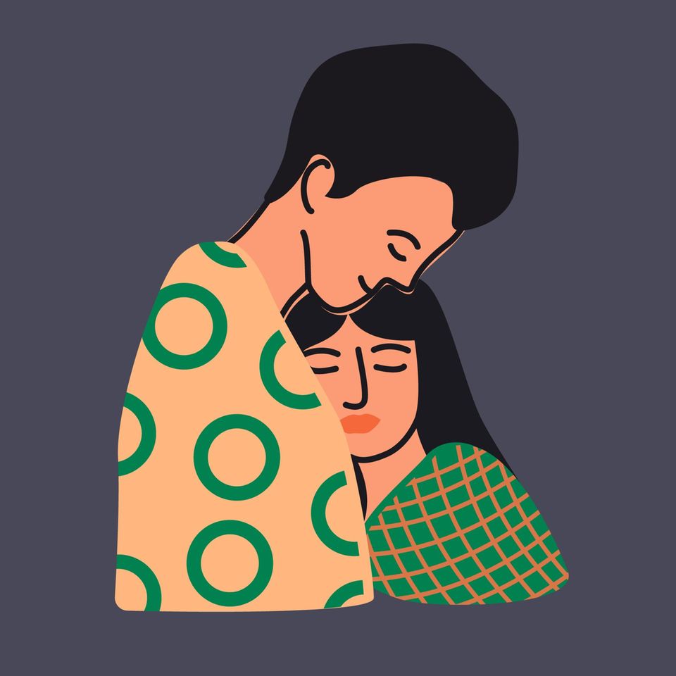 Illustration eines heterosexuellen Paares, das sich innig umarmt