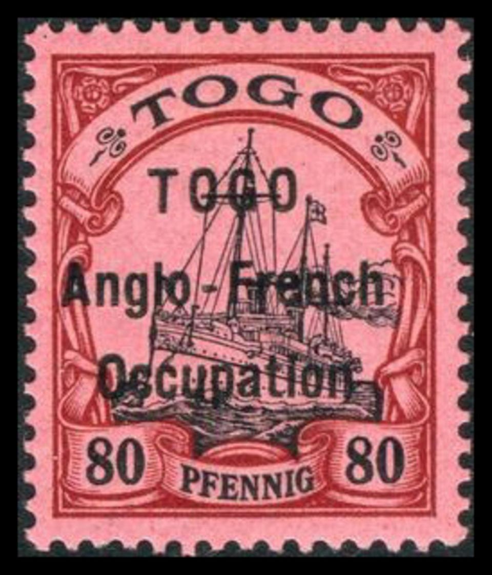 Deutsche Briefmarke der Kolonie Togo in rosa