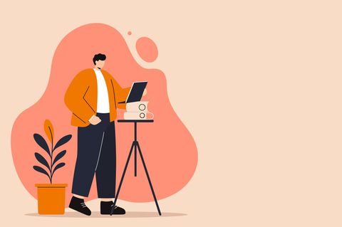 Illustration eines Mannes, der an einem Stehpult arbeitet