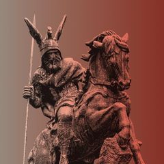 Standbild eines Reiters mit Flügelhelm