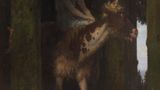 Kunstfreiheit Ein Gemälde einer Frau, die auf einem kuhartigen Einhorn reitet