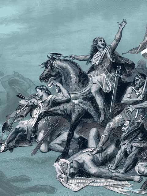 Flehend hebt Chlodwig den Blick zum Himmel