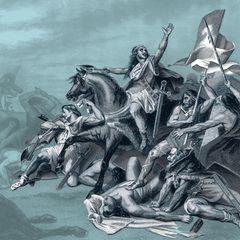 Flehend hebt Chlodwig den Blick zum Himmel