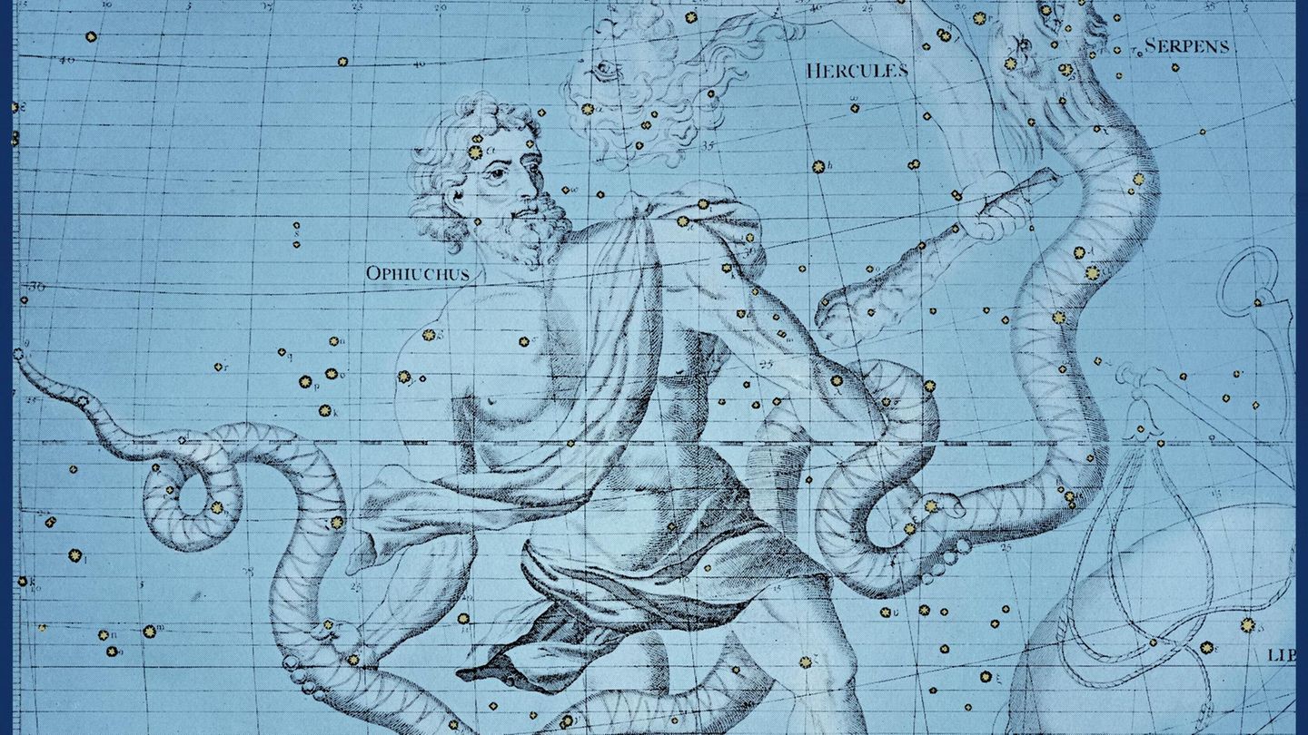 Astrohighlights im November: Das Sternbild Schlangenträger setzt sich aus zehn Haupt- und vielen Nebensternen zusammen. Mythologisch könnte sich die Figur von Asklepios ableiten, dem griechischen Gott der Heilkunst, dessen Symbol die Schlange ist Das Sternbild Schlangenträger setzt sich aus zehn Haupt- und vielen Nebensternen zusammen. Mythologisch könnte sich die Figur von Asklepios ableiten, dem griechischen Gott der Heilkunst, dessen Symbol die Schlange ist