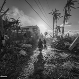 Trümmer auf den Straßen einer Pazifik-Insel