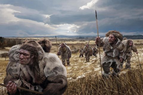 Illustration: Neandertaler bei der Jagd