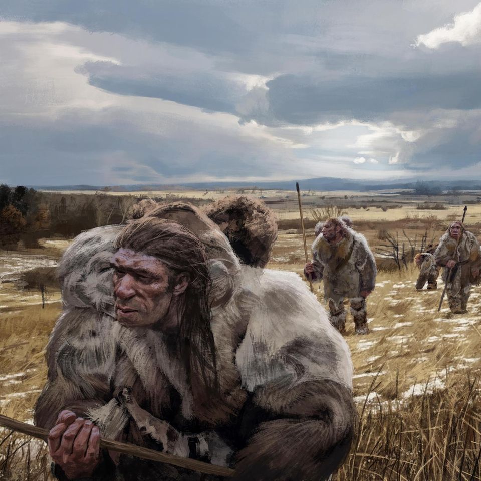 Illustration: Neandertaler bei der Jagd