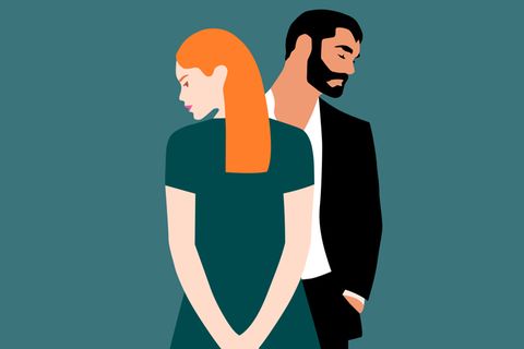 Illustration eines Paares, das sich voneinander abwendet