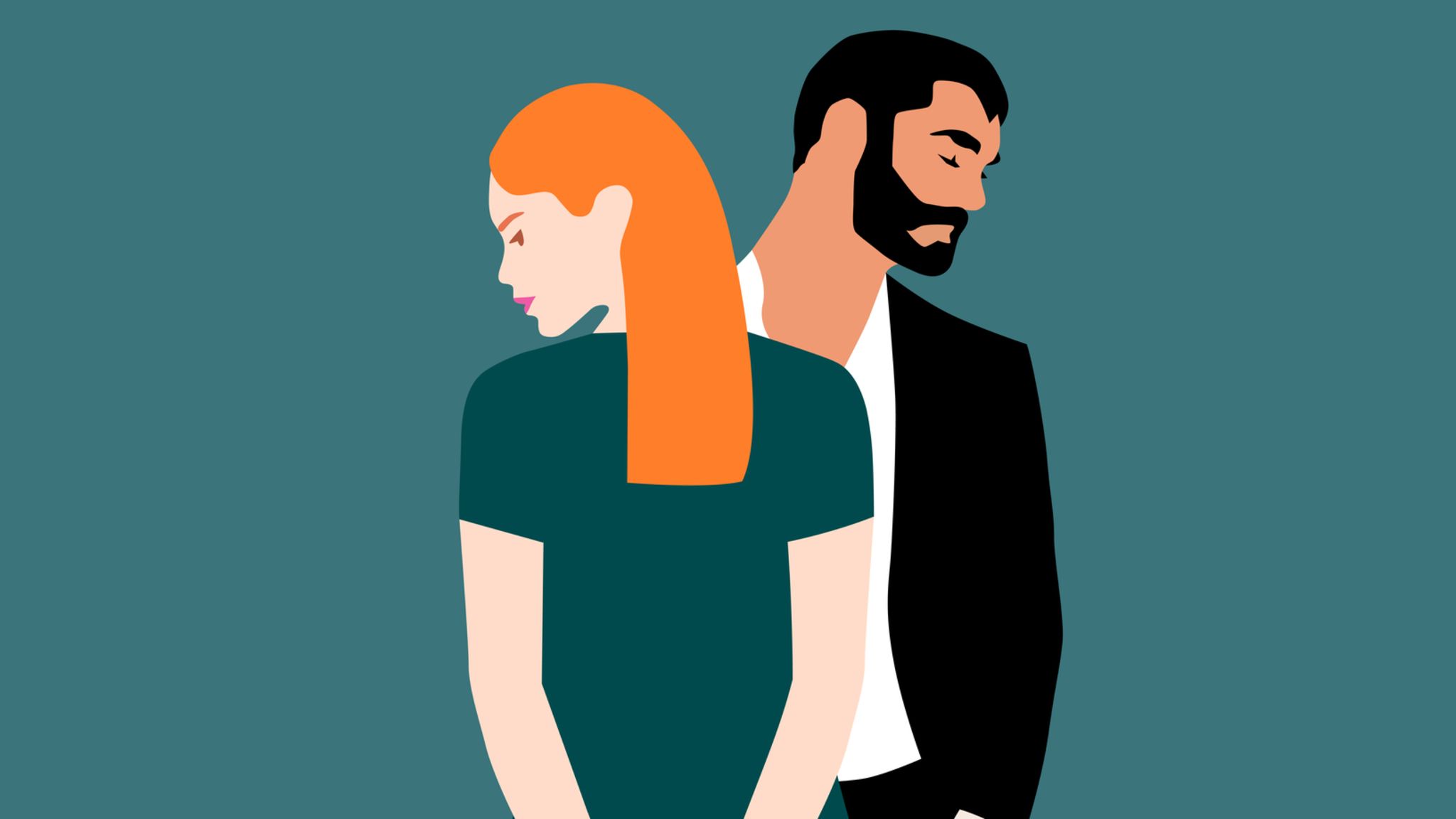 Illustration eines Paares, das sich voneinander abwendet