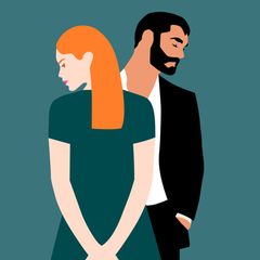 Illustration eines Paares, das sich voneinander abwendet