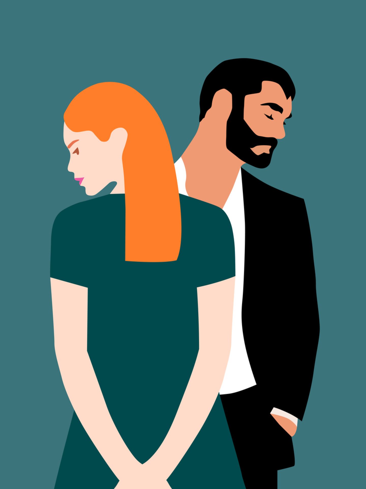 Illustration eines Paares, das sich voneinander abwendet