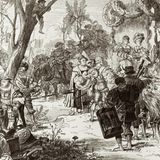 Eine Illustration vom Maifest aus dem Mittelalter