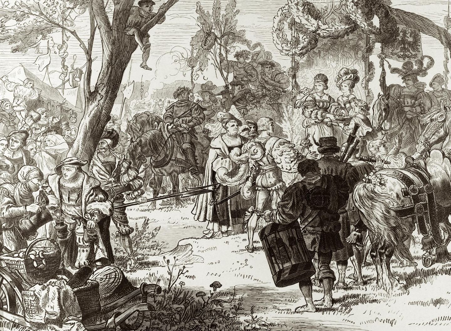 Eine Illustration vom Maifest aus dem Mittelalter