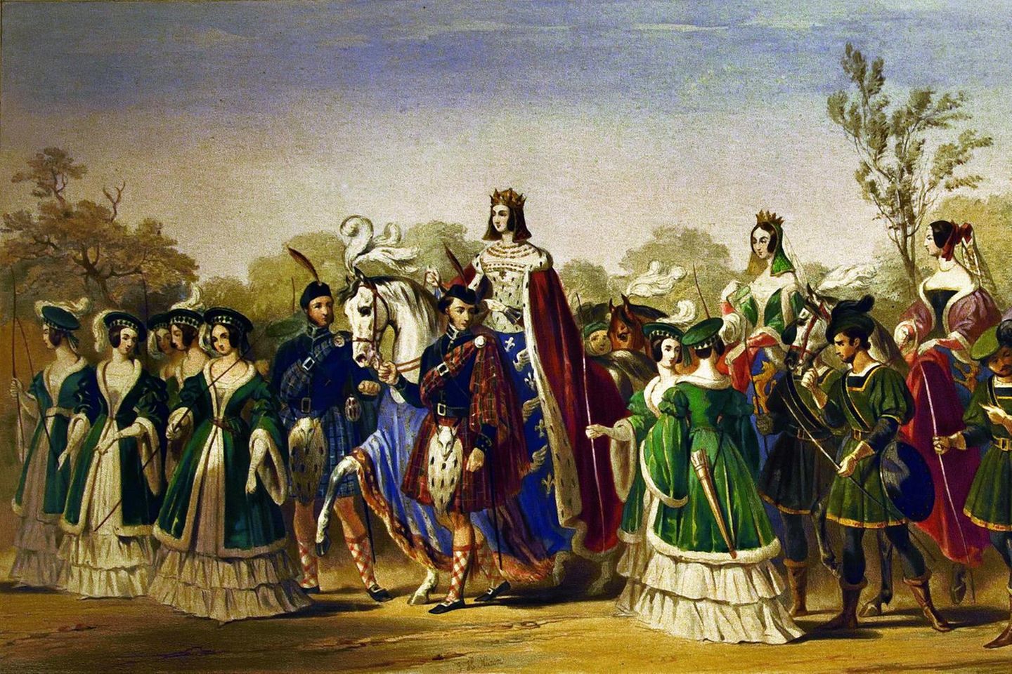 Als "Königin der Schönheit" reitet die Herzogin durch eine Menge beim Rittertunier in Eglinton 1839