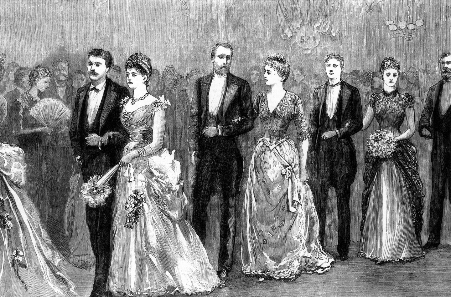 Prozession der Teilnehmerinnen bei der vermutlich ersten modernen Misswahl in Europa 1888