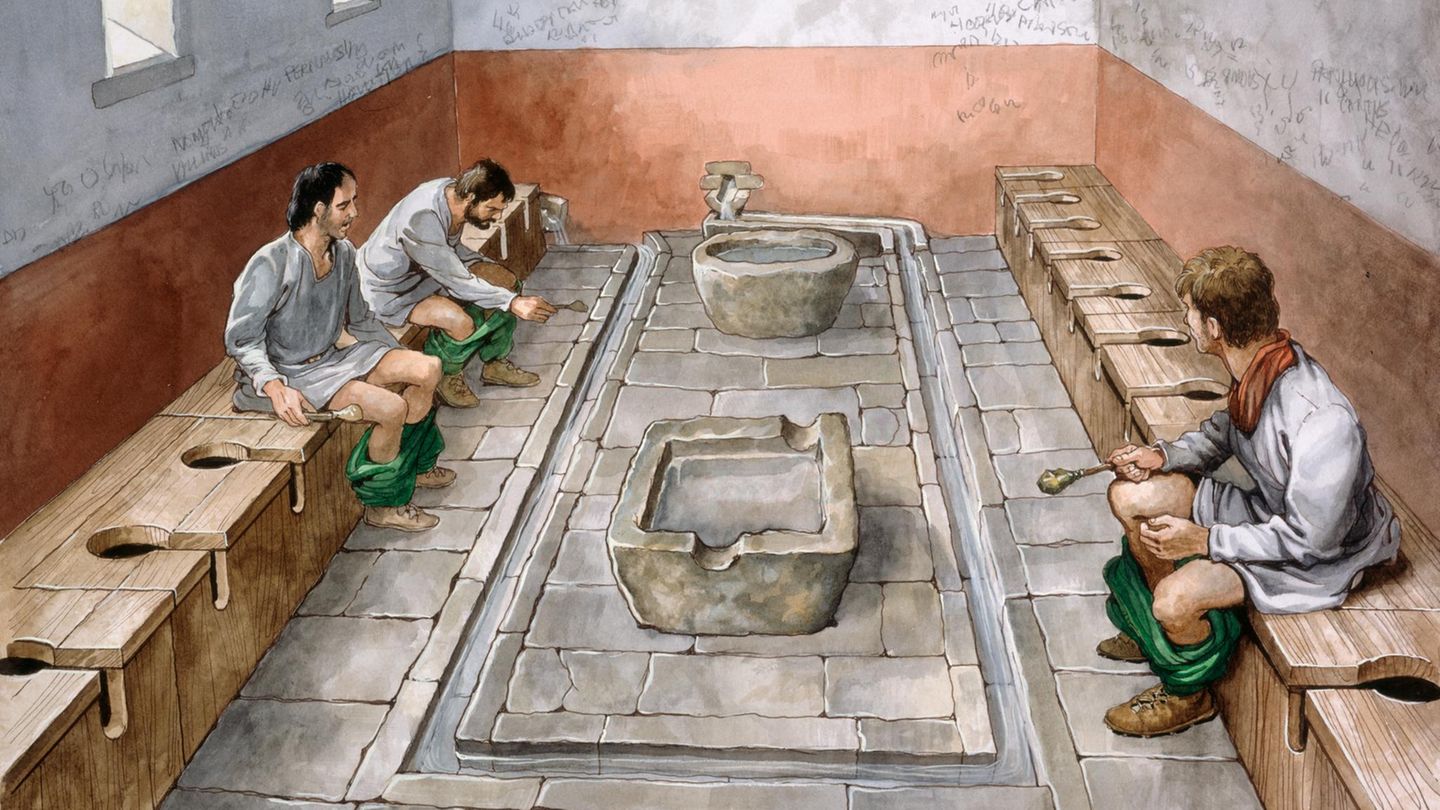 Illustrationen von Römern in Latrine
