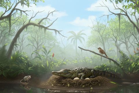 So könnte der Lebensraum der Urzeitkrokodile ausgesehen haben: Sie legten ihre Eier vermutlich am Ufer des Murgon Lake, der damals von üppigen Wäldern umgeben war