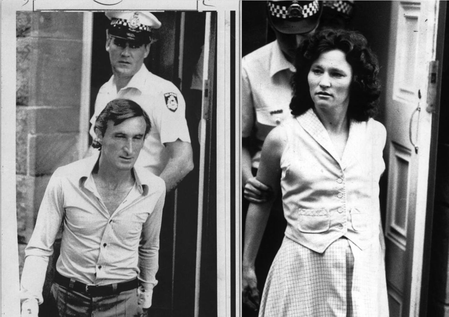 David Bernie und Catherine Bernie jeweils mit einem Polizisten im Hintergrund