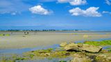 Sandbank bei Ebbe vor dem Saint-Vaast-la-Hougue auf der Halbinsel Cotentin