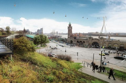 2014 geplante Seilbahn in Hamburg über der Elbe