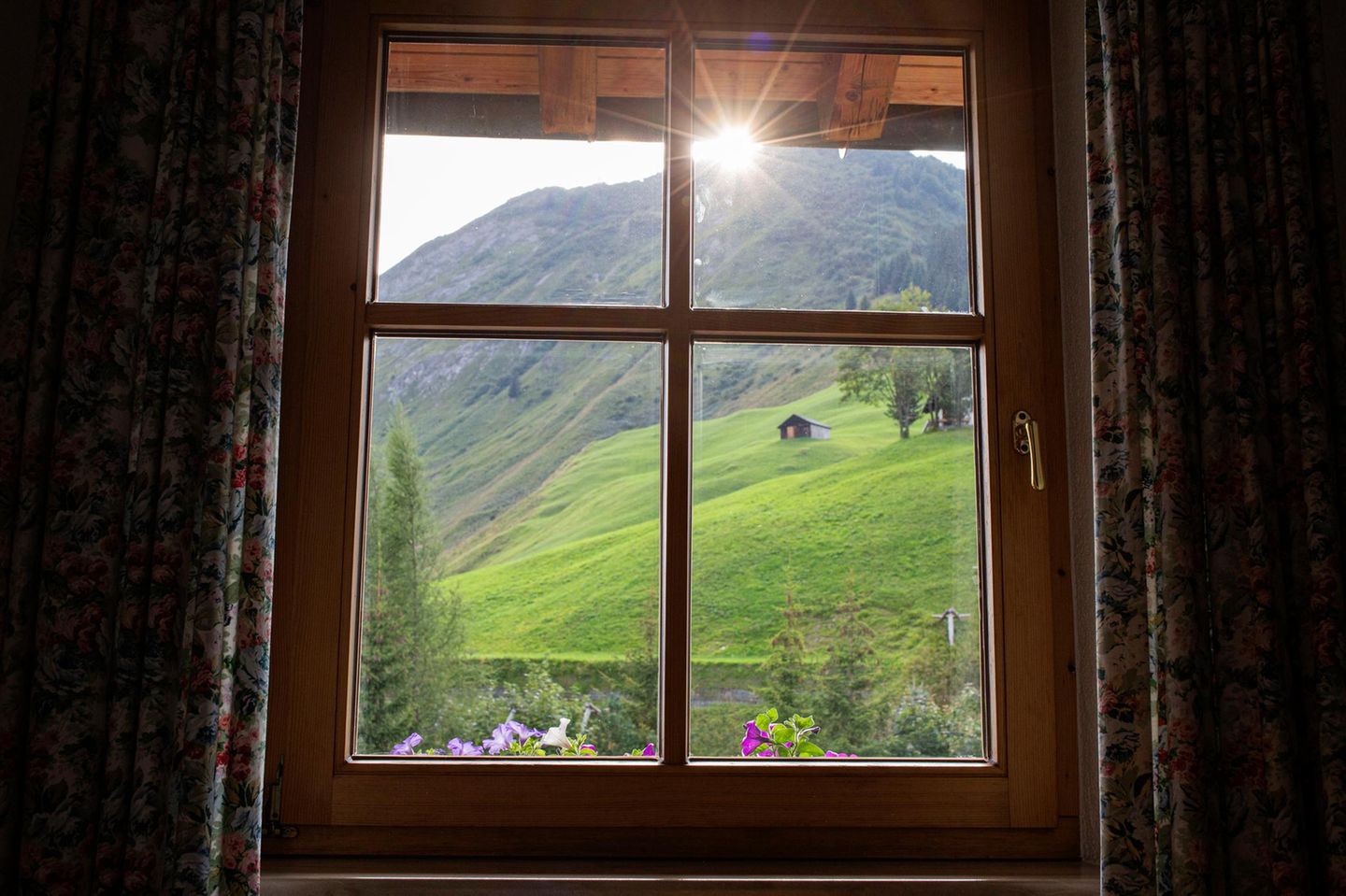 Blick am Morgen durch ein Fenster