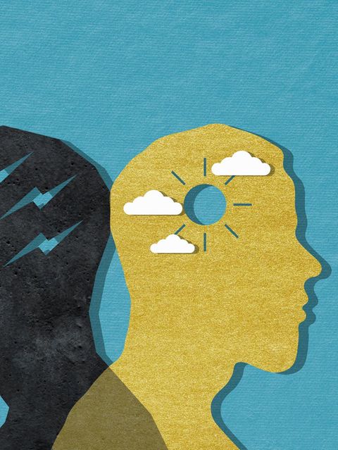 Illustration eines Mannes im Profil mit zwei verschiedenen Geisteszuständen