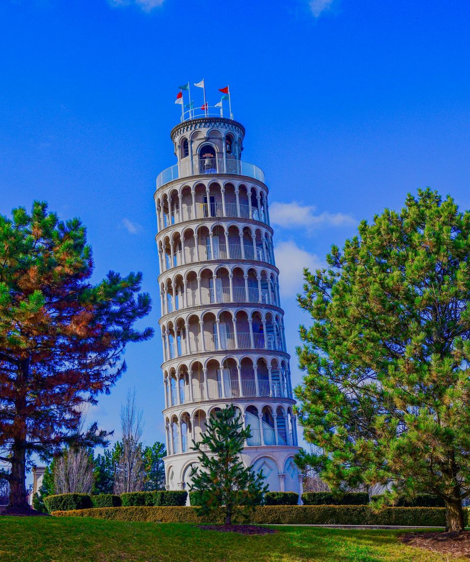 East View of the Leaning Tower of Niles.  This is an early winter picture of the east View of the historic Leaning Tower of Niles located in Niles, Illinois in Cook County