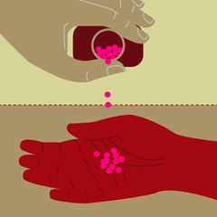 Person pouring pills into hand