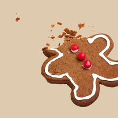 Lebkuchenmann, dessen Kopf abgebissen ist