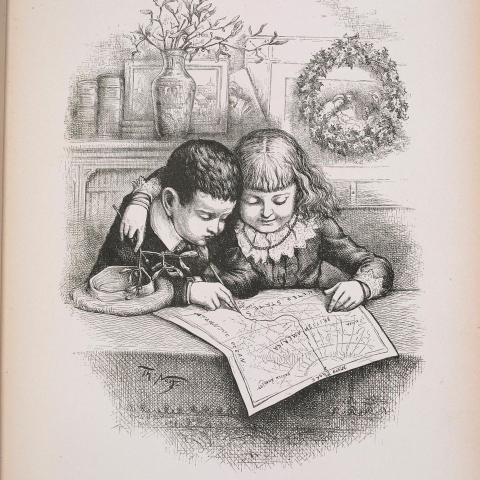 Kinder zeichnen Route auf Karte