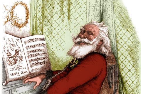 Weihnachtsmann illustriert am Klavier