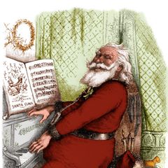 Weihnachtsmann illustriert am Klavier