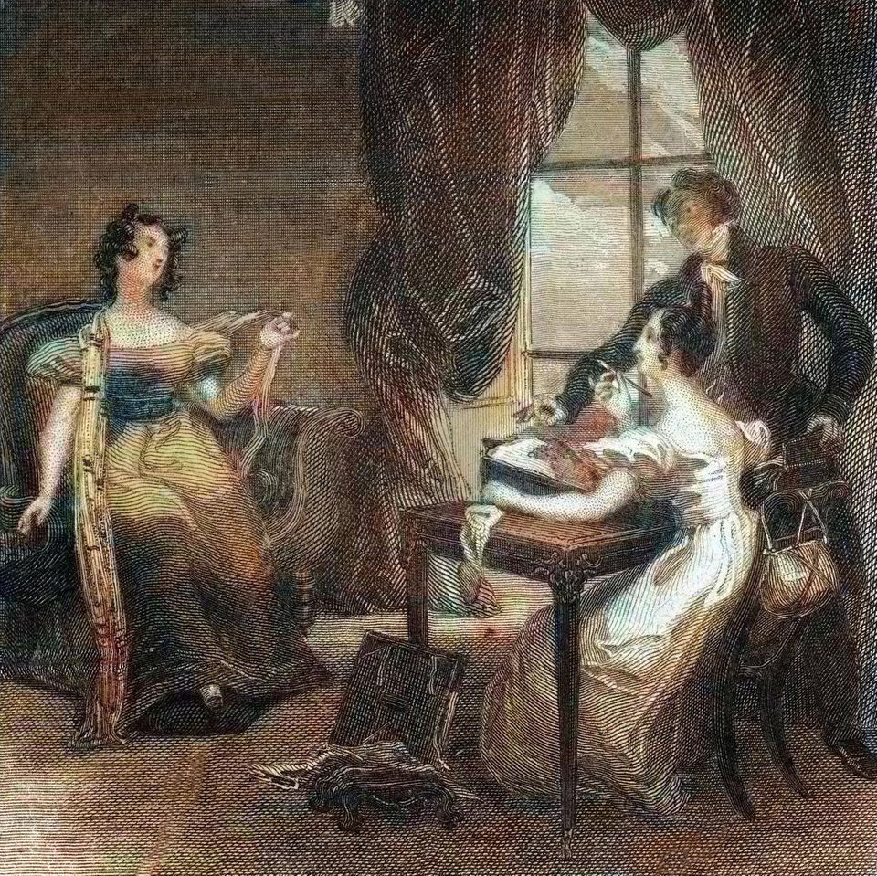 Diese Illustration aus dem Buch "Buch" von Jane Austen begleitet den Roman, in dem die Autorin anhand ihrer Hauptfigur Emma Woodhouse den Reifungsprozess einer privilegierten, klugen jungen Frau zu Beginn des 19. Jahrhunderts schildert