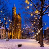 Maastricht, Basilica of our Lady mit Weihnachtsbeleuchtung