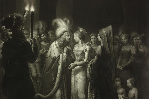 Das Gemälde von Anton Petter zeigt die Zusammenkunft Kaiser Maximilians I. mit seiner Braut Maria von Burgund in Gent
