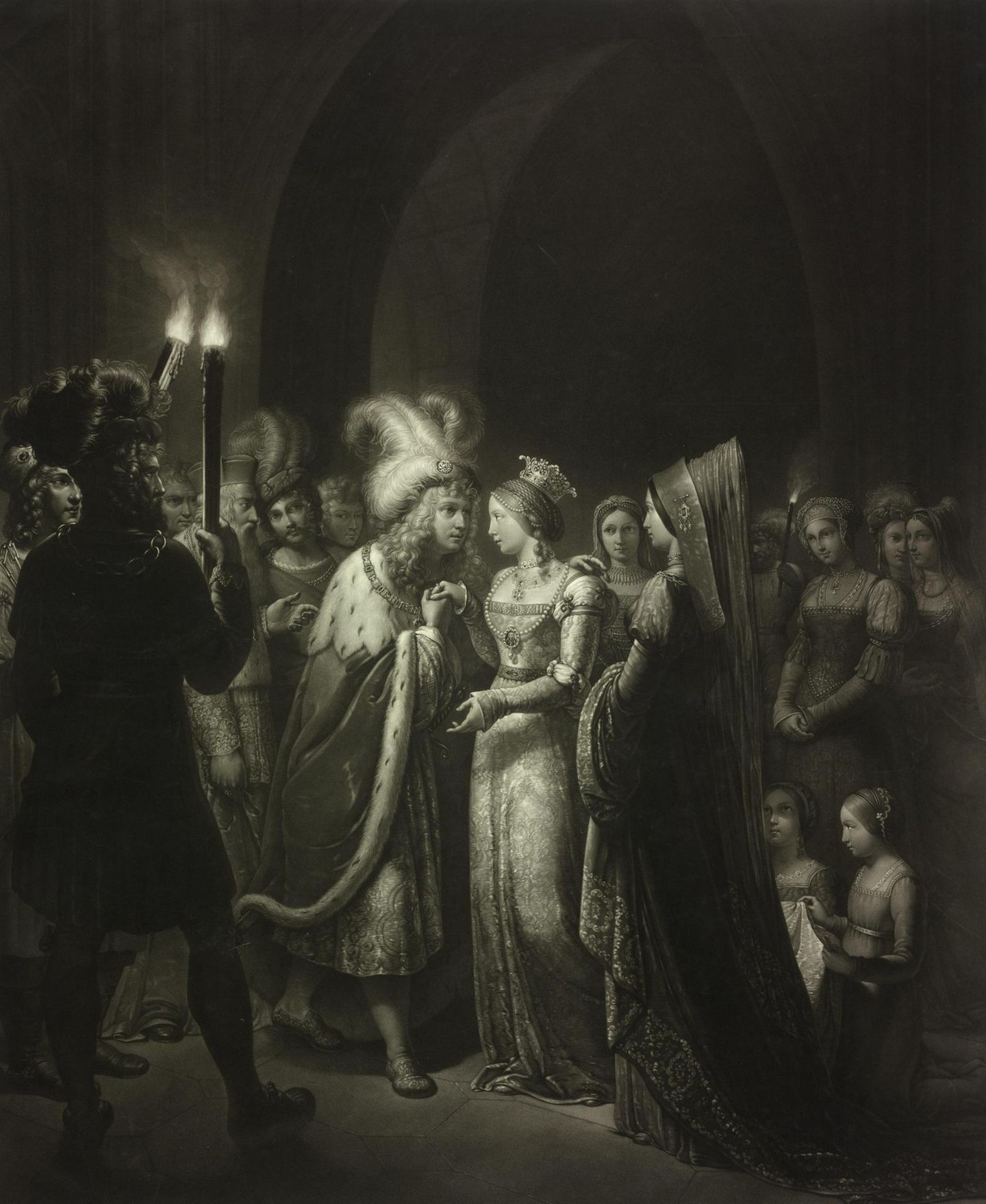 Das Gemälde von Anton Petter zeigt die Zusammenkunft Kaiser Maximilians I. mit seiner Braut Maria von Burgund in Gent