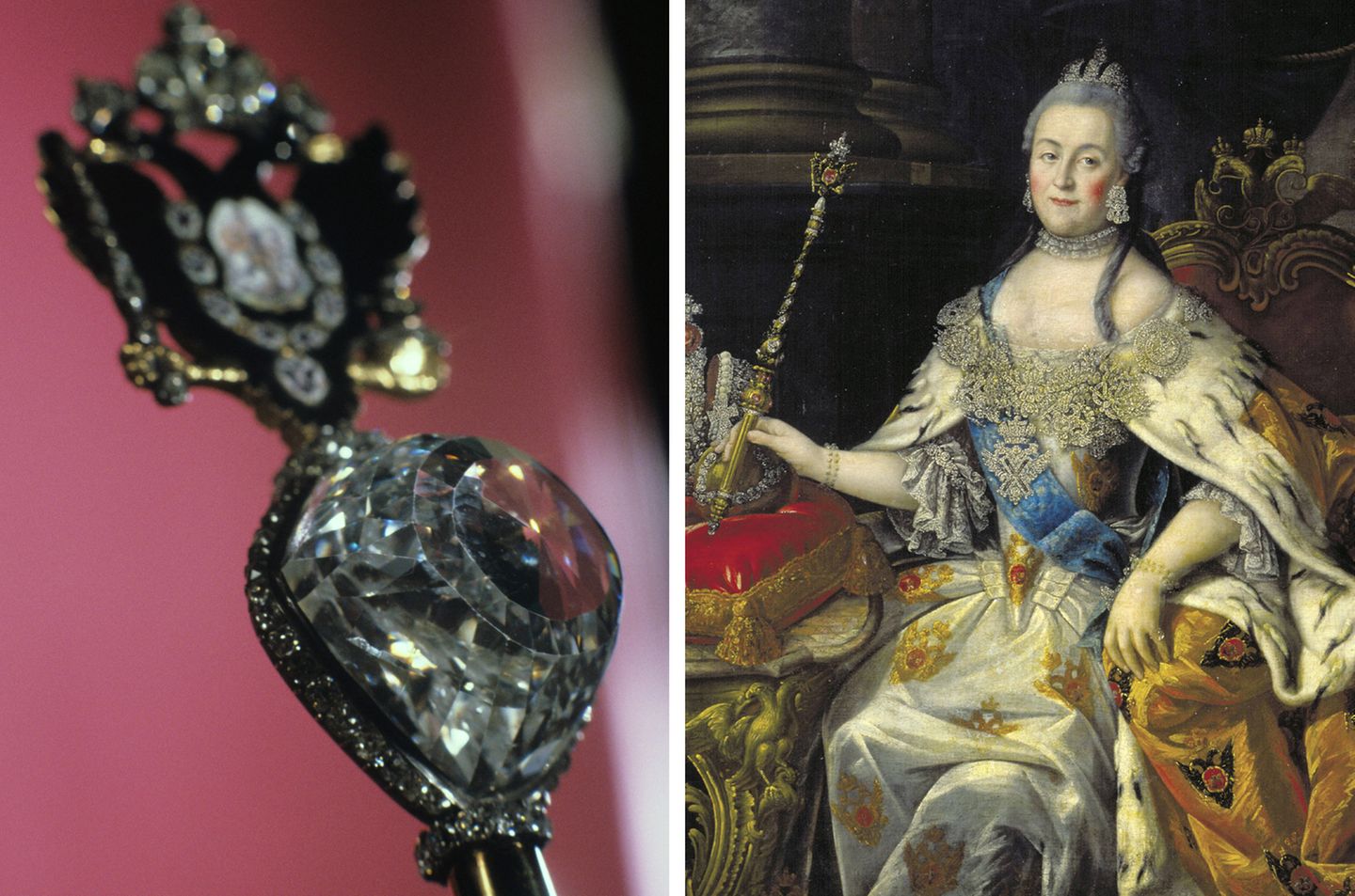 Das Zarenzepter und die Zarin Katharina die Große mit jenem Zepter